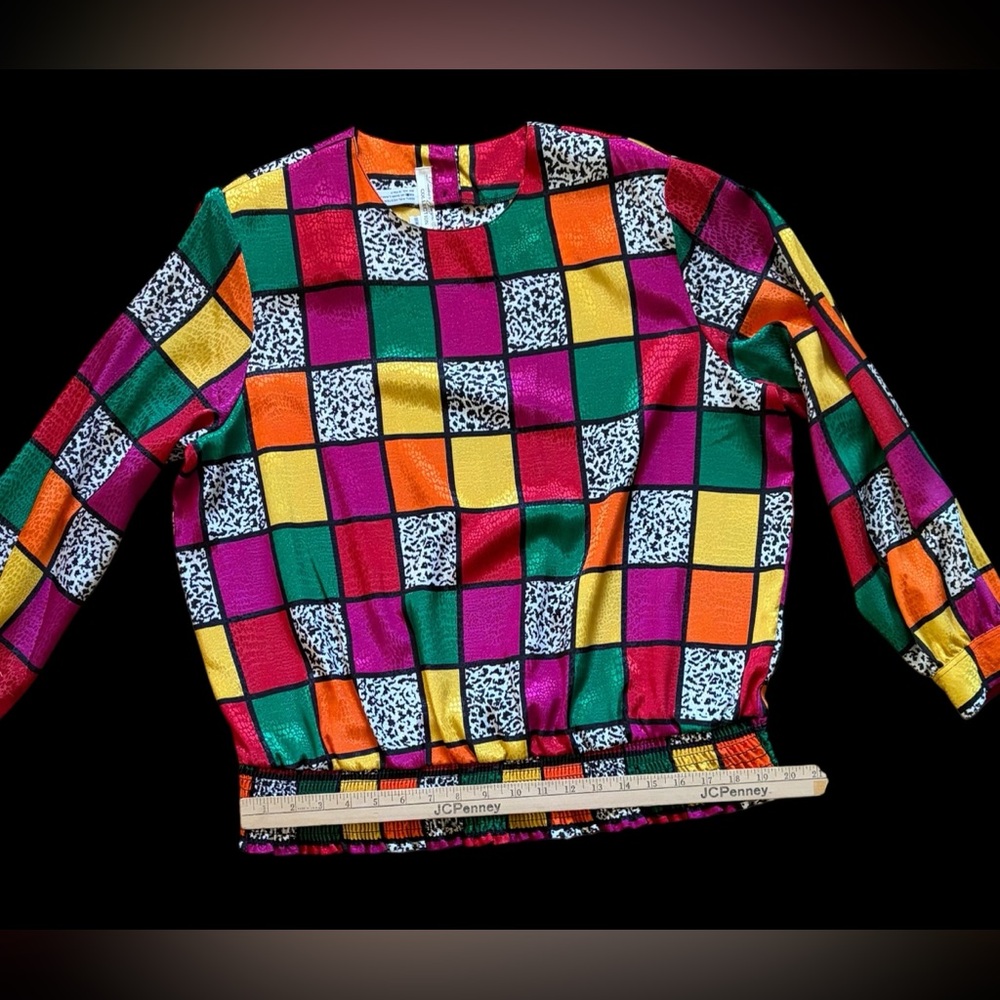 90βs Colorblock Checker Blouse - Multicolor - Picture 6 of 13